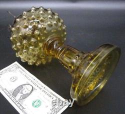 Antique Victorian Old 1880s CENTRAL HOBNAIL Amber Glass Oil Kerosene Lamp EAPG