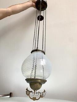 Antique Victorian Opslescent Hall Lamp Complete Frame