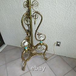 Antique Victorian Ornate Cast Brass Piano Floor Oil Lamp