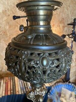 Antique Victorian P&a Parlor Banquet Oil Lamp Converted Elect