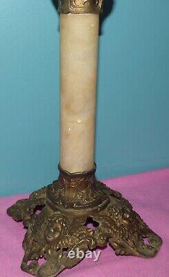 Antique Victorian Parlor Alabaster Column Oil Lamp with Vaseline Opalescent Font