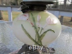 Antique Victorian Puffy Orchid Flower GWTW Parlor Oil Kerosene Lamp Electrified