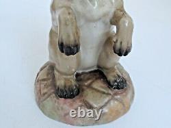 Antique Victorian Pug Dog China Oil Lamp with Glass Eyes