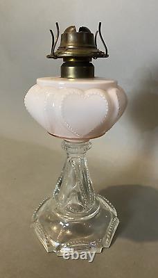 Antique Victorian Queen Heart Kero Oil Pattern Glass Table Lamp