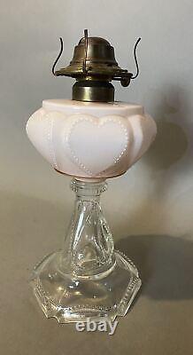 Antique Victorian Queen Heart Kero Oil Pattern Glass Table Lamp