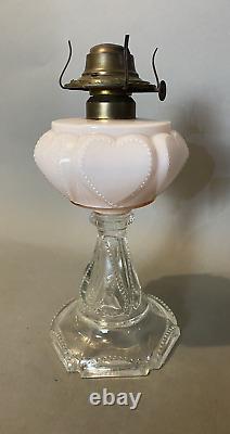 Antique Victorian Queen Heart Kero Oil Pattern Glass Table Lamp