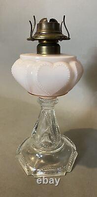 Antique Victorian Queen Heart Kero Oil Pattern Glass Table Lamp