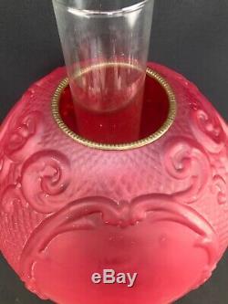 Antique Victorian Red Satin Banquet Oil Lamp GWTW Consolidated Glass Fishnet