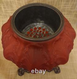 Antique Victorian Red Satin Glass Fostoria Consolidated GWTW Kerosene Lamp