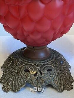 Antique Victorian Red Satin Grape Glass Gone With The Wind Oil Lamp