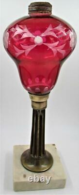 Antique Victorian Ruby Overlay Cut to Clear Glass Oil Kerosene Composite Lamp