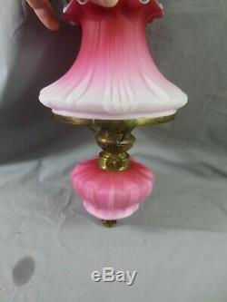 Antique Victorian Satin Cranberry Peg Oil Lamp Shade Falk Burner