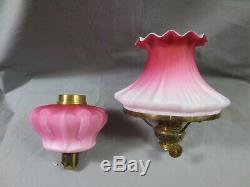 Antique Victorian Satin Cranberry Peg Oil Lamp Shade Falk Burner