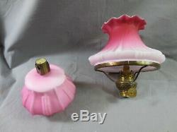 Antique Victorian Satin Cranberry Peg Oil Lamp Shade Falk Burner