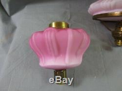 Antique Victorian Satin Cranberry Peg Oil Lamp Shade Falk Burner