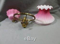 Antique Victorian Satin Cranberry Peg Oil Lamp Shade Falk Burner