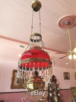 Antique Victorian Sgnd Bradley & Hubbard Hanging Library Oil Lamp