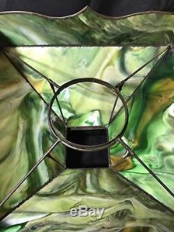 Antique Victorian Slag Stained Leaded Glass Oil Or Gas Table Lamp Shade