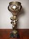 Antique Victorian Spelter Cherub Oil Lamp Font Sconce With Marble Base