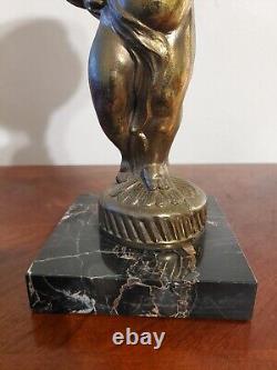 Antique Victorian Spelter Cherub Oil Lamp Font Sconce With Marble Base