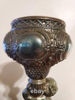 Antique Victorian Spelter Cherub Oil Lamp Font Sconce With Marble Base