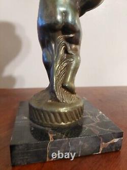 Antique Victorian Spelter Cherub Oil Lamp Font Sconce With Marble Base