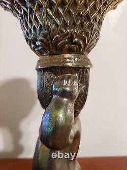 Antique Victorian Spelter Cherub Oil Lamp Font Sconce With Marble Base