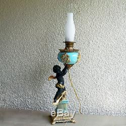 Antique Victorian Winged Putti Statue Cherub Oil Banquet Lamp 19th/c Converted