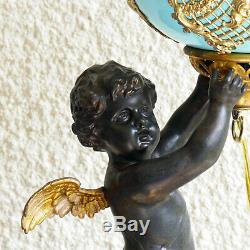 Antique Victorian Winged Putti Statue Cherub Oil Banquet Lamp 19th/c Converted