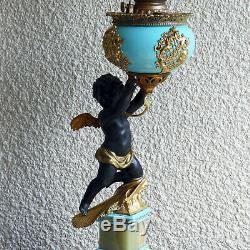 Antique Victorian Winged Putti Statue Cherub Oil Banquet Lamp 19th/c Converted