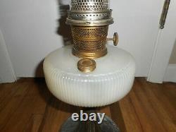 Antique Vintage 1937-38 White ALADDIN QUEEN OIL LAMP w CHIMNEY & Metal Base