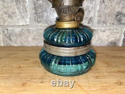 Antique Vintage Blue Glass Oil Lamp with Refelctor