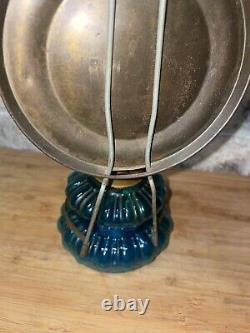 Antique Vintage Blue Glass Oil Lamp with Refelctor