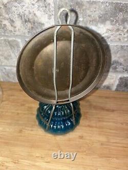 Antique Vintage Blue Glass Oil Lamp with Refelctor