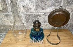 Antique Vintage Blue Glass Oil Lamp with Refelctor