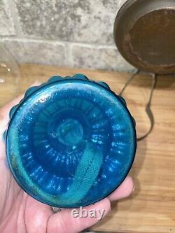 Antique Vintage Blue Glass Oil Lamp with Refelctor