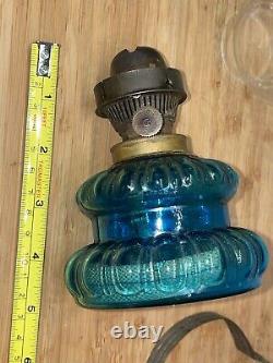 Antique Vintage Blue Glass Oil Lamp with Refelctor