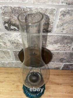 Antique Vintage Blue Glass Oil Lamp with Refelctor