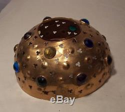 Antique Vintage Brass Oil Kerosene Shade RARE 13 Jewels Cutouts Lamp Light # S-9