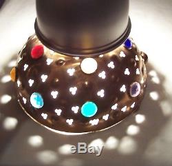 Antique Vintage Brass Oil Kerosene Shade RARE 13 Jewels Cutouts Lamp Light # S-9