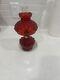 Antique Vintage Cranberry Glass Quilted Miniature Oil Kerosene Lamp 8.5