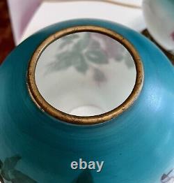 Antique Vintage GWTW Oil Lamp Pittsburgh Success Teal Rose Victorian Converted