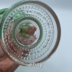 Antique Vintage Green Clear Glass Paneled Kerosene Oil Lamp Base and Burner EAPG