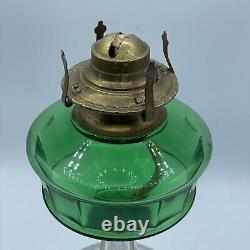 Antique Vintage Green Clear Glass Paneled Kerosene Oil Lamp Base and Burner EAPG