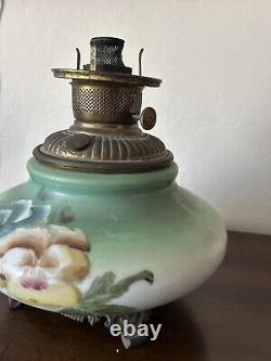 Antique Vintage L&B Oil Kerosene Lamp Hand Painted Floral