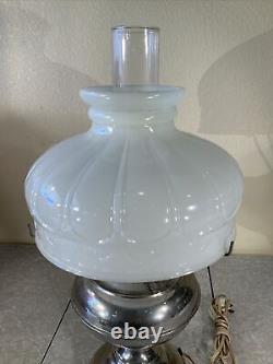 Antique Vintage Rayo Nickel Plated Oil Table Lamp with White Milk Glass Shade