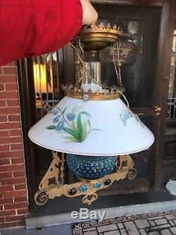 Antique Vintage Victorian Jewel Jewels Hanging Lamp Gas Oil Winged Griffin