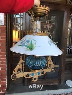 Antique Vintage Victorian Jewel Jewels Hanging Lamp Gas Oil Winged Griffin