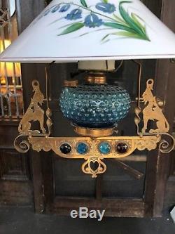 Antique Vintage Victorian Jewel Jewels Hanging Lamp Gas Oil Winged Griffin