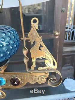 Antique Vintage Victorian Jewel Jewels Hanging Lamp Gas Oil Winged Griffin